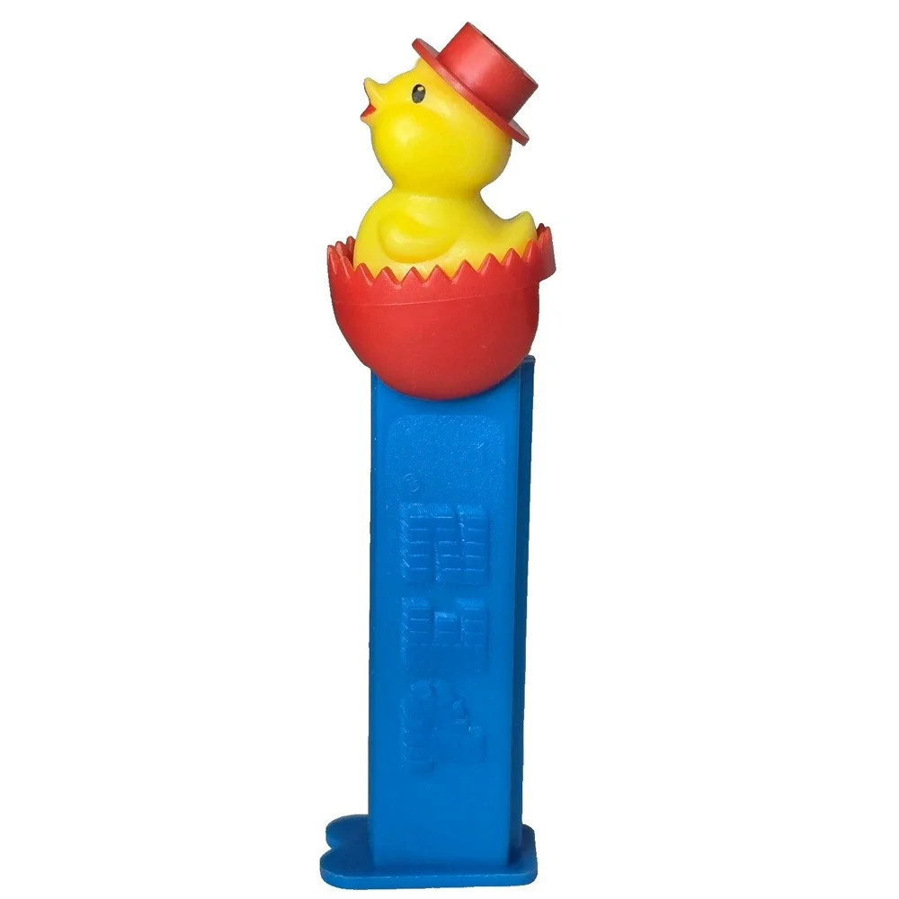 VINTAGE PEZ BABY CHICK CRACKED EGG RED TOP HAT DISPENSER W/ FEET COLLECTIBLE EUC